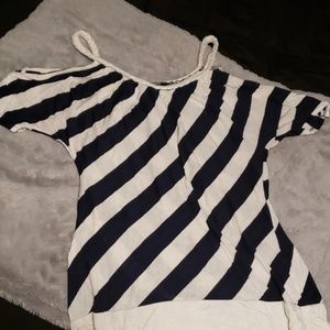 Annabelle navy and white striped tee w/ cut outs